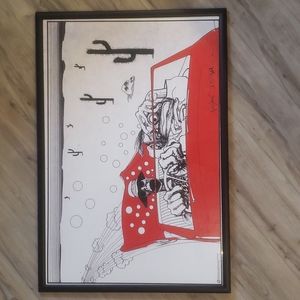 Hunter S Thompson and Ralph Steadman Savage Journey framed posters sold together